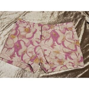 Ann Taylor LOFT 6 Women Shorts Chino Linen Earth Flower Wisteria Beachy Tropical